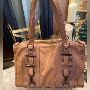 Authentic Balenciaga Chevre Pinkish Brown Leather Perforated Hook Tote